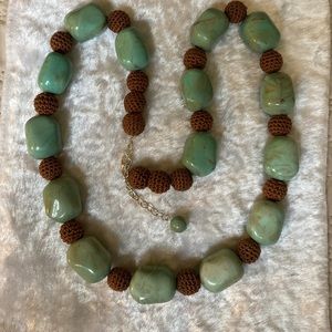 ☘️Chunky Green Faux Turquoise & Brown Woven Necklace